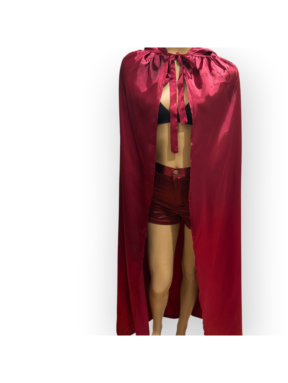 Burgundy Red Satin Hooded Cloak Demon Vampire  Sorceress gothic Queen Maroon